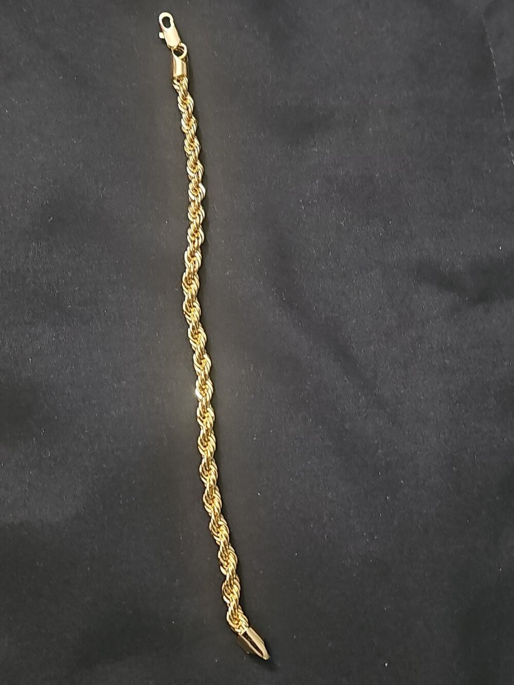 8in. 14k Gold plated on brass-4.9mm Rope Bracelet with Lobster Clasp.